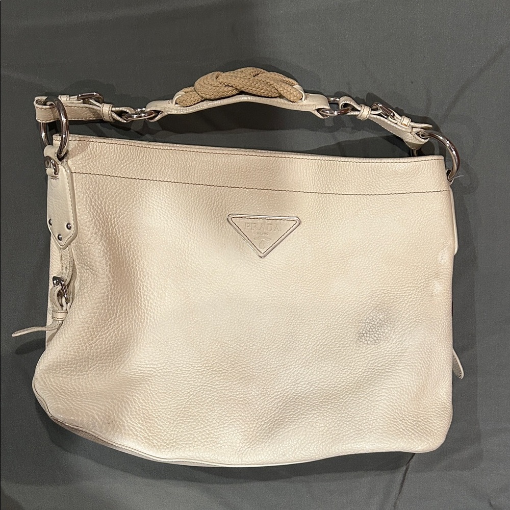 Prada Off-White Leather Shoulder Bag